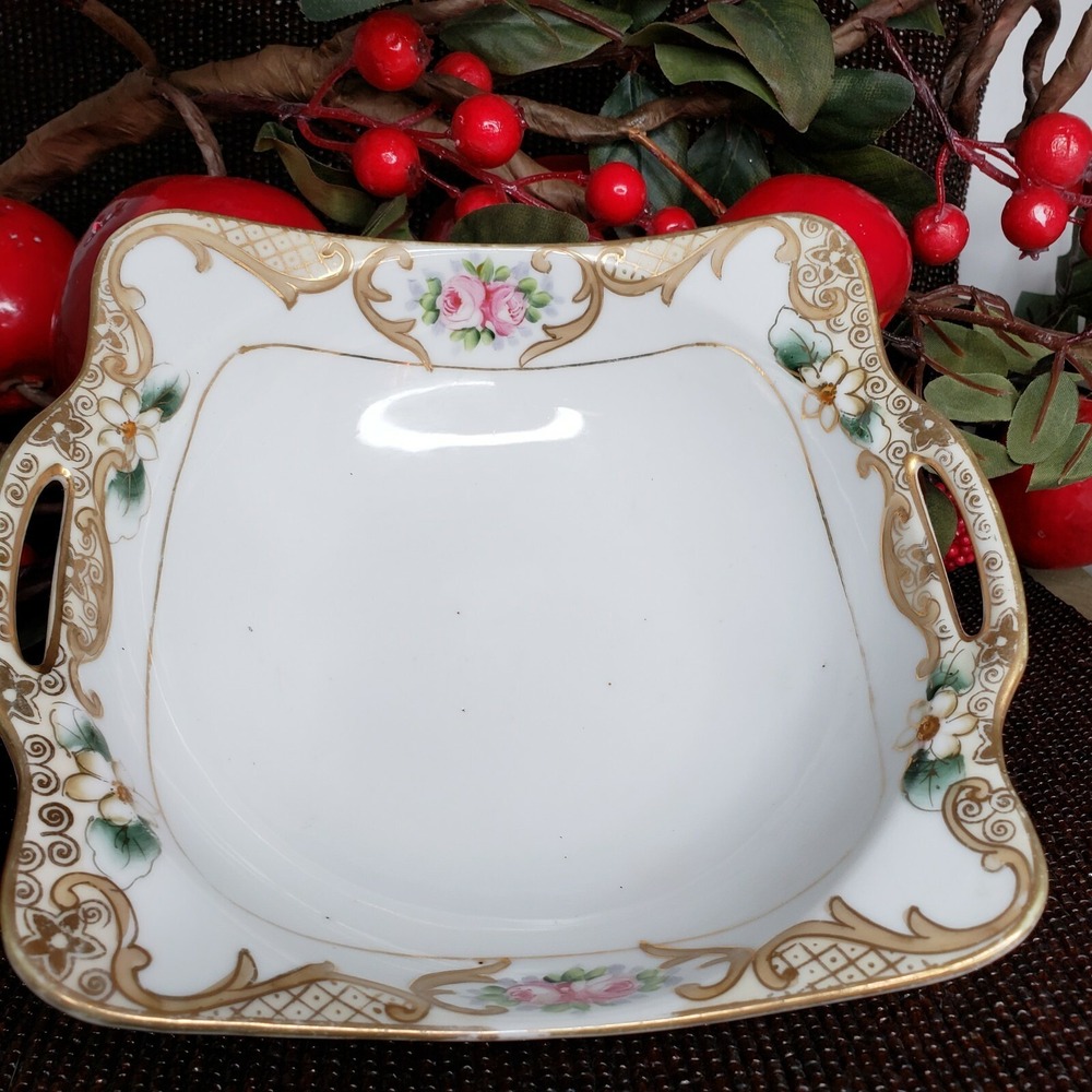 Gold Trimmed‎ Nippon Porcelain Candy Bowl Plate  Hand Painted Vintage